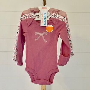 Carters Just One You 3PK Baby Girls Long Sleeve Bodysuits Pink Floral‎ Bows NB